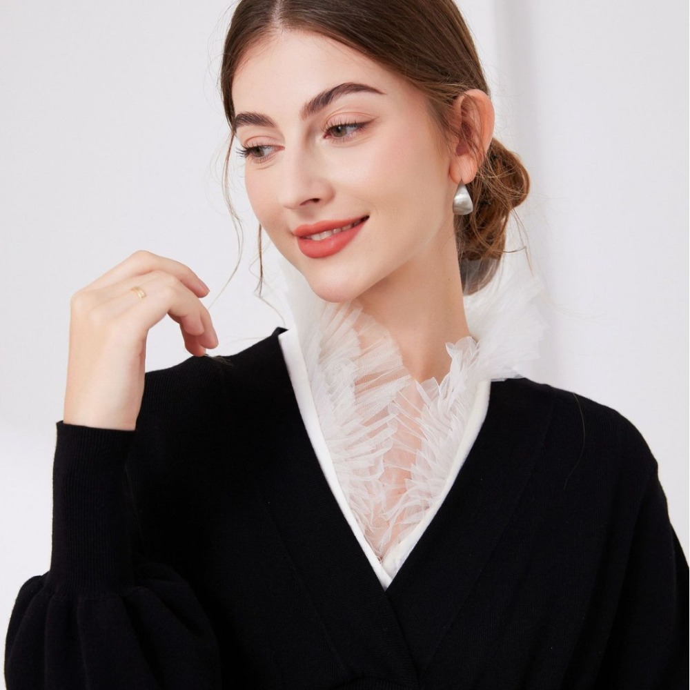 Tops - V Shape Melange Yarn Fake Collar