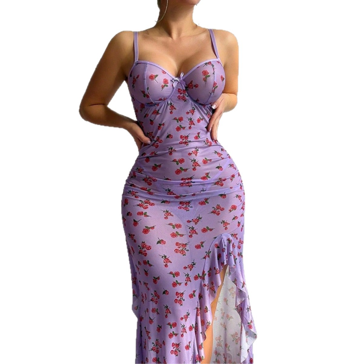 Sexy Mesh Sheer Bodycon Dress - Sheer Mesh Plus-size Sexy Lingerie Purple
