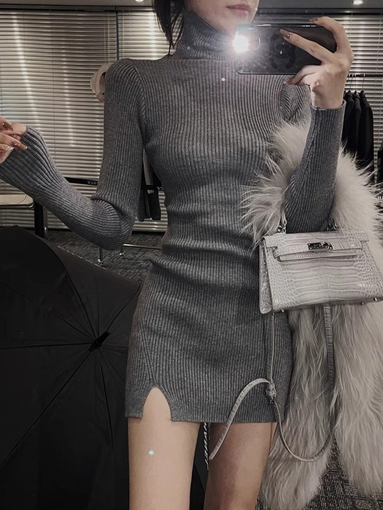 Women Bodycon Mini Knit Dress  - Bodycon Long Sleeve Ribbed Dress ulasan dan harga