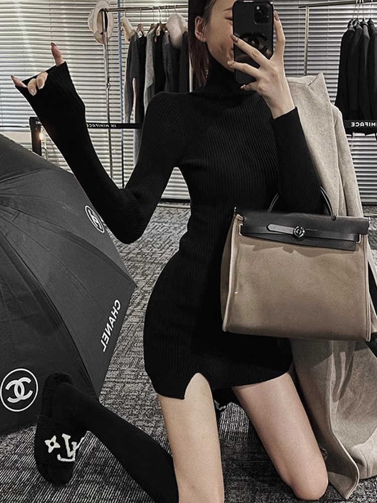 Women Bodycon Mini Knit Dress  - Bodycon Long Sleeve Ribbed Dress ulasan dan harga