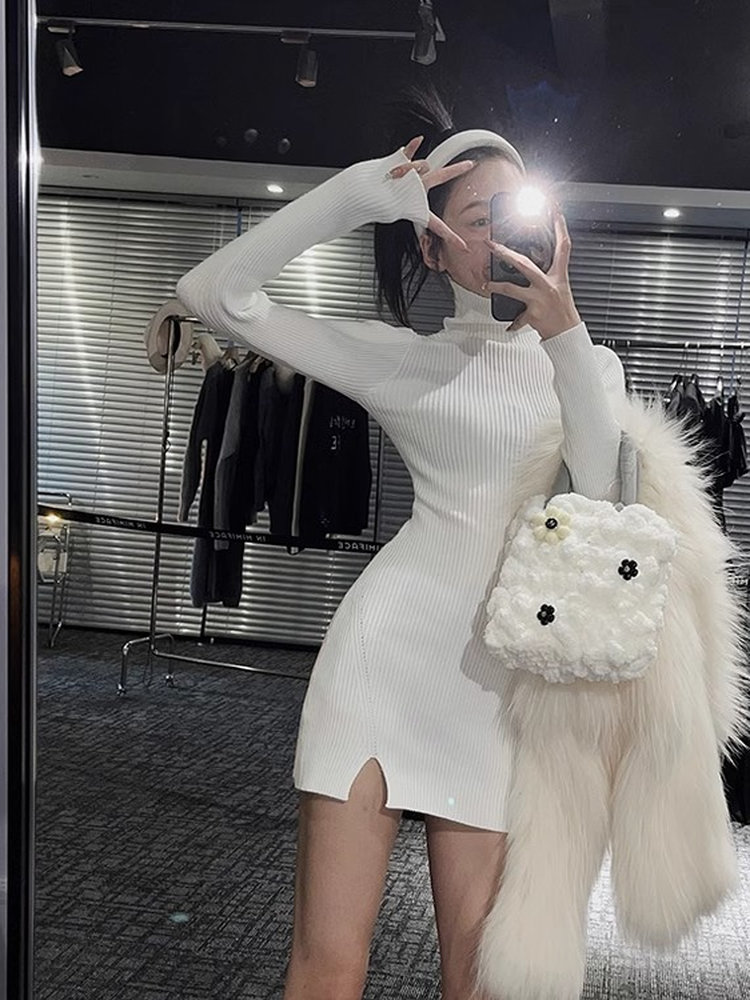 Women Bodycon Mini Knit Dress  - Bodycon Long Sleeve Ribbed Dress ulasan dan harga