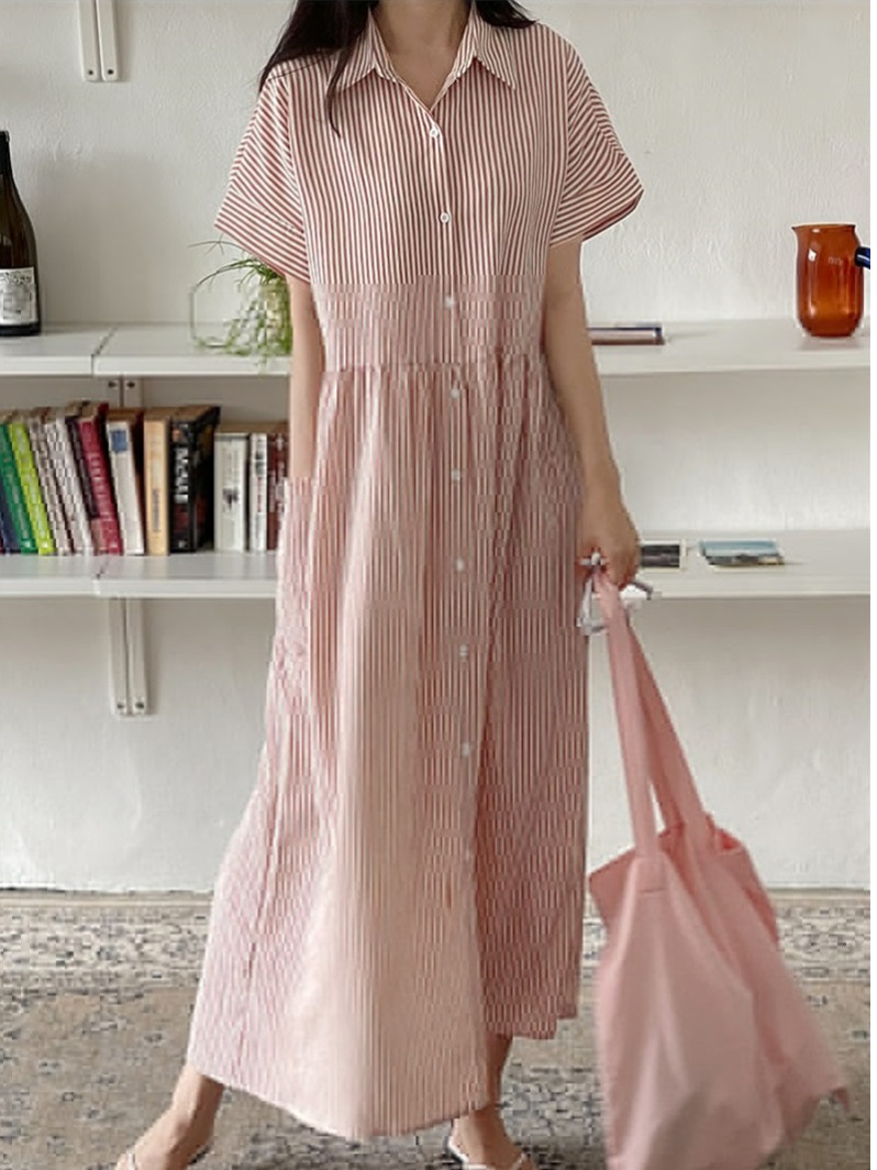 Retro Korean Style Loose Fit S - Korean Style A Line Shirt Dress ulasan dan harga