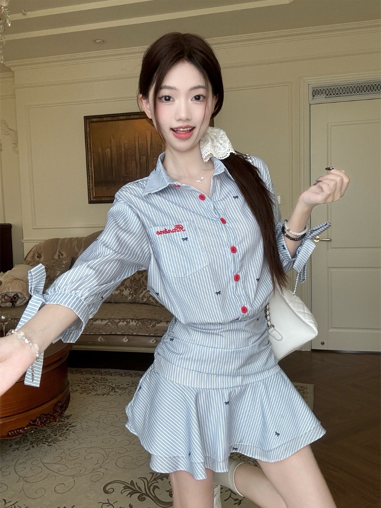 Korean Style Casual Striped Sh - Korean Style A Line Shirt Dress ulasan dan harga