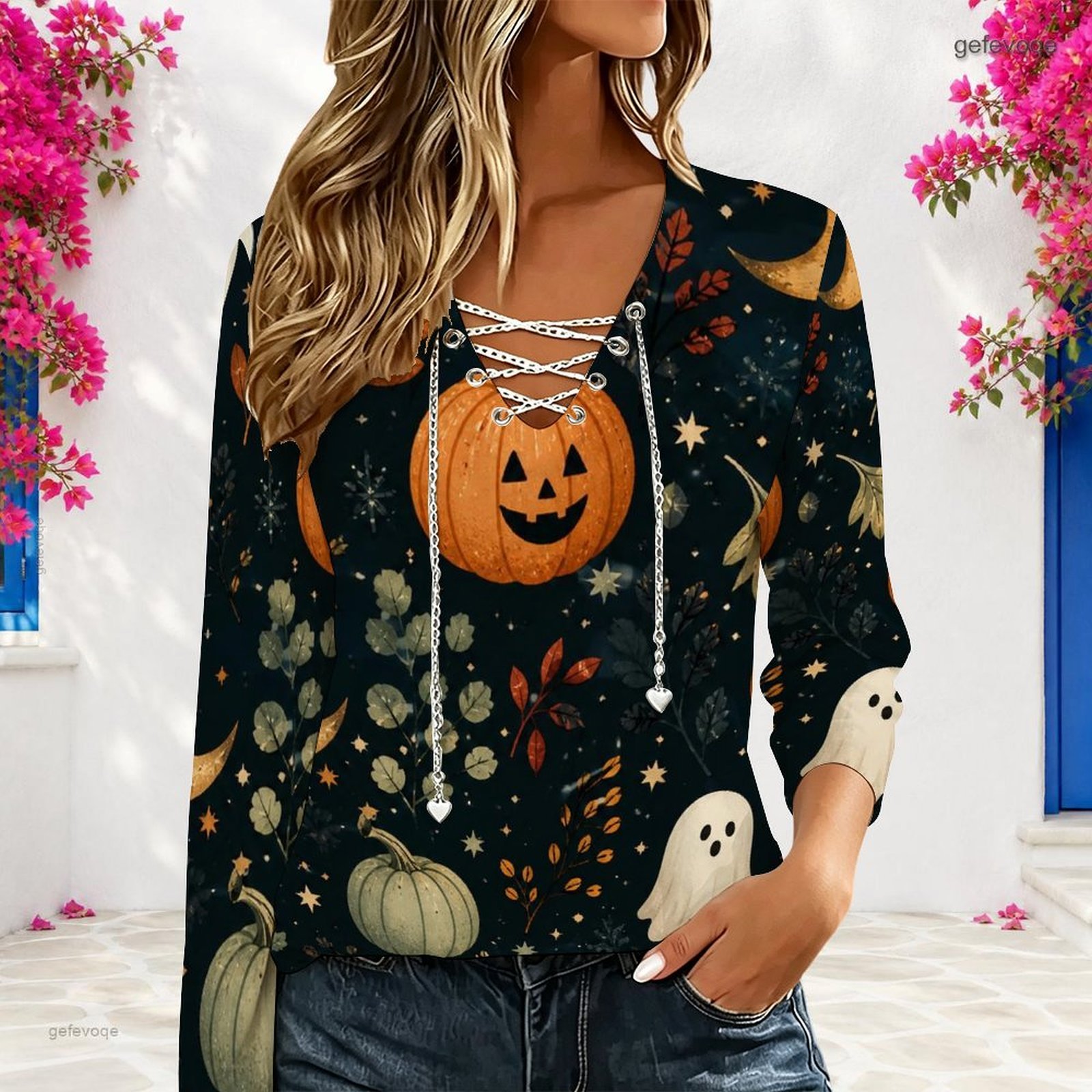 Women V Neck Long Sleeve Top M - Blouses ulasan dan harga