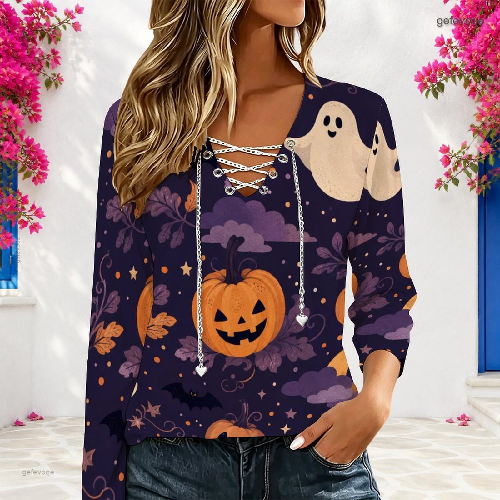 Women V Neck Long Sleeve Top M - Blouses ulasan dan harga