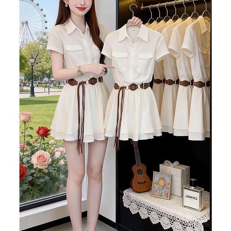 Korean Style Short Sleeve Shir - Korean Style A Line Shirt Dress ulasan dan harga