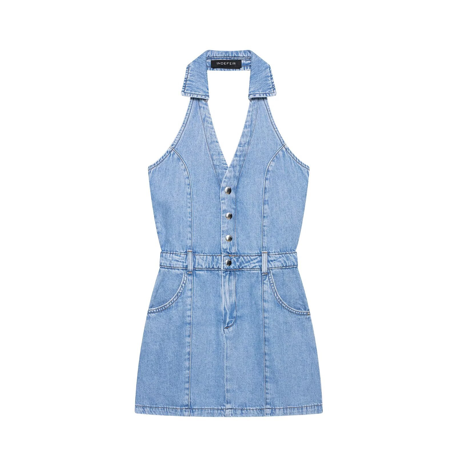 Y2K Halter Denim Mini Dress Wo - Y2K Backless Halter Mini Dress ulasan dan harga