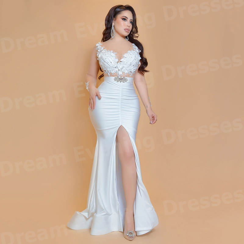 Elegant White Mermaid Women's  - Elegant Satin Evening Gown Split ulasan dan harga