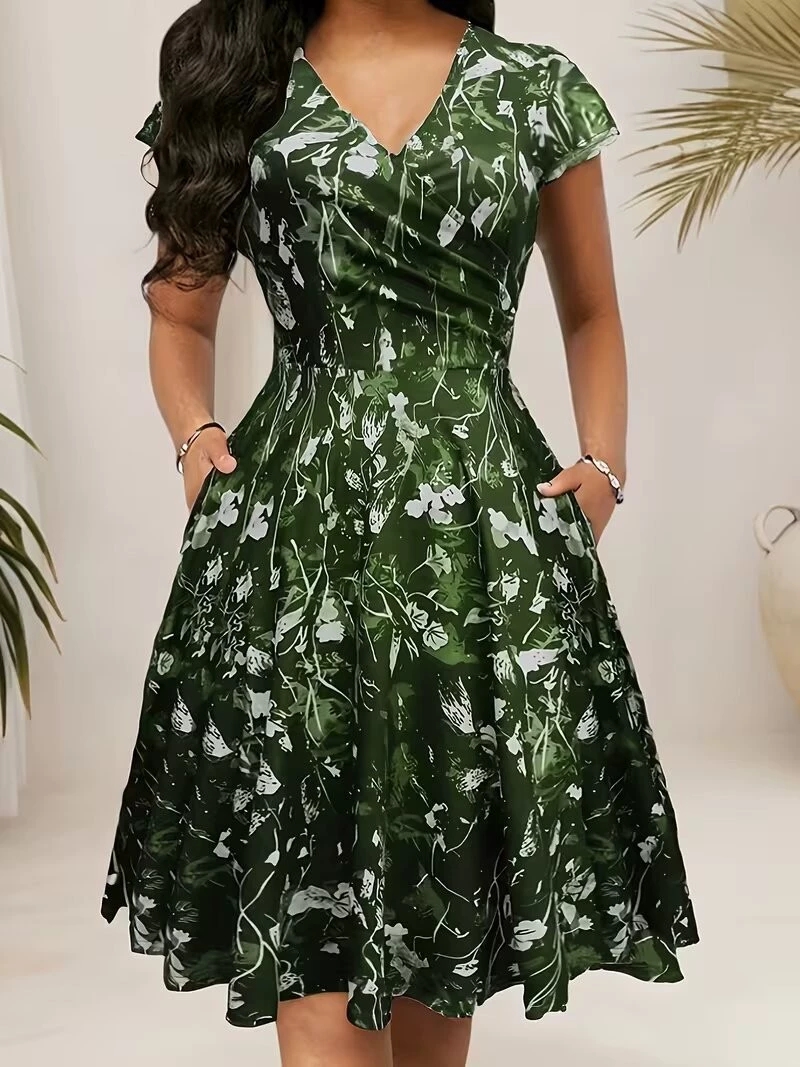 2026 Summer Round Neck Long Dr - French Vintage Floral Midi Dress ulasan dan harga