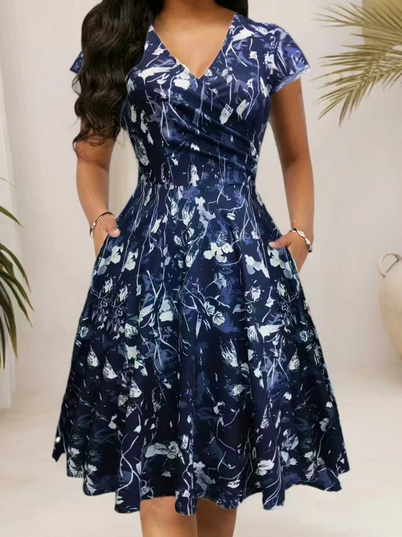 2026 Summer Round Neck Long Dr - French Vintage Floral Midi Dress ulasan dan harga