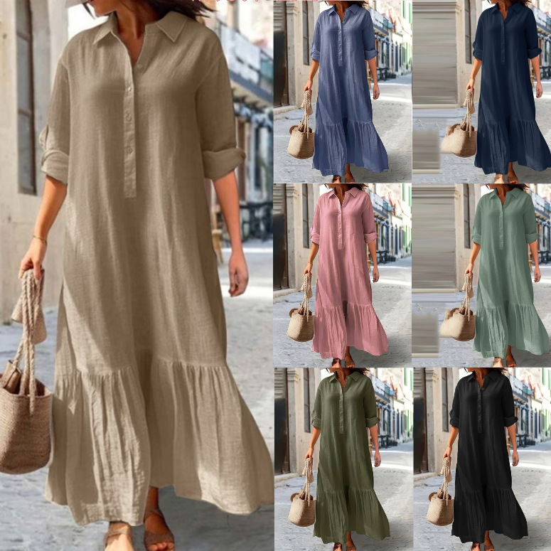 2025 Women's Linen Shirt Dress - Casual Loose Linen Shirt Dress ulasan dan harga