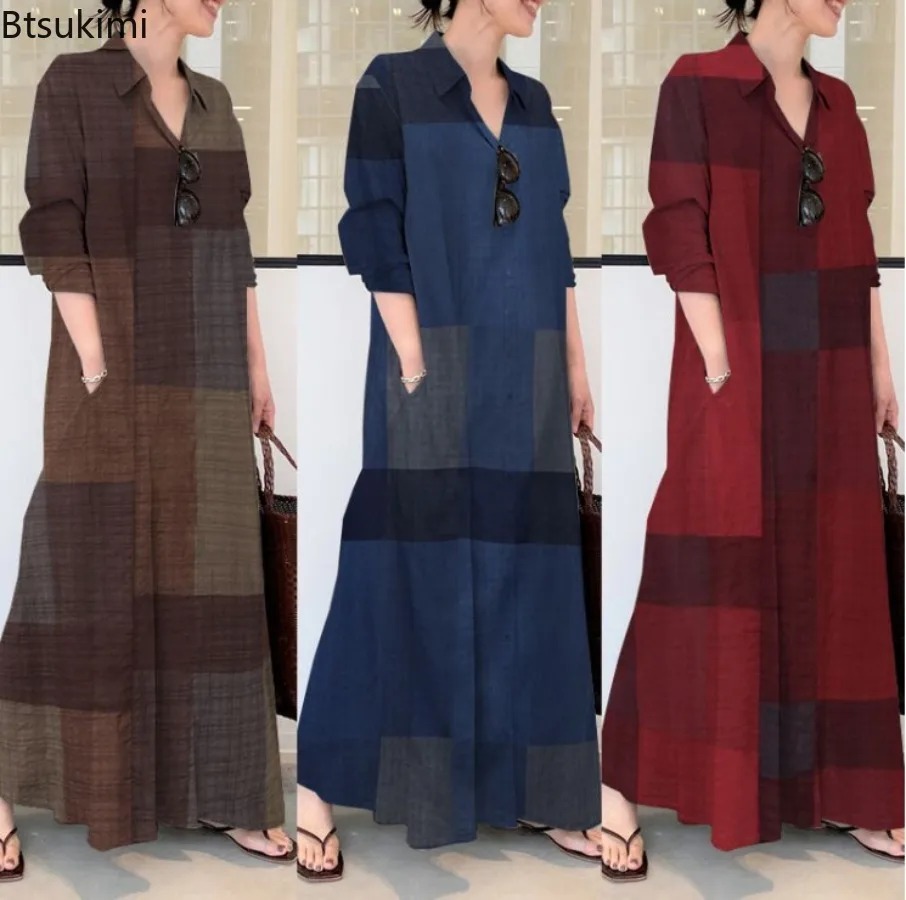 Fashion New Shirt Dress Women  - Casual Loose Linen Shirt Dress ulasan dan harga