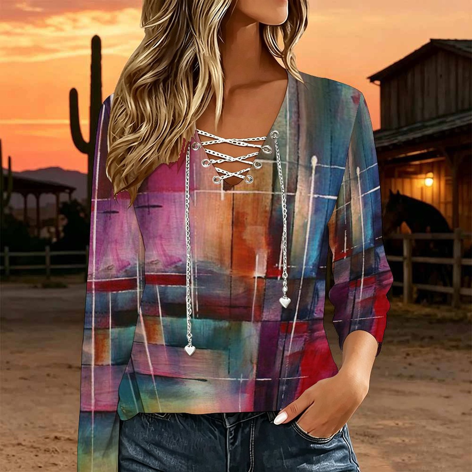 Women V Neck Long Sleeve Top M - Blouses ulasan dan harga