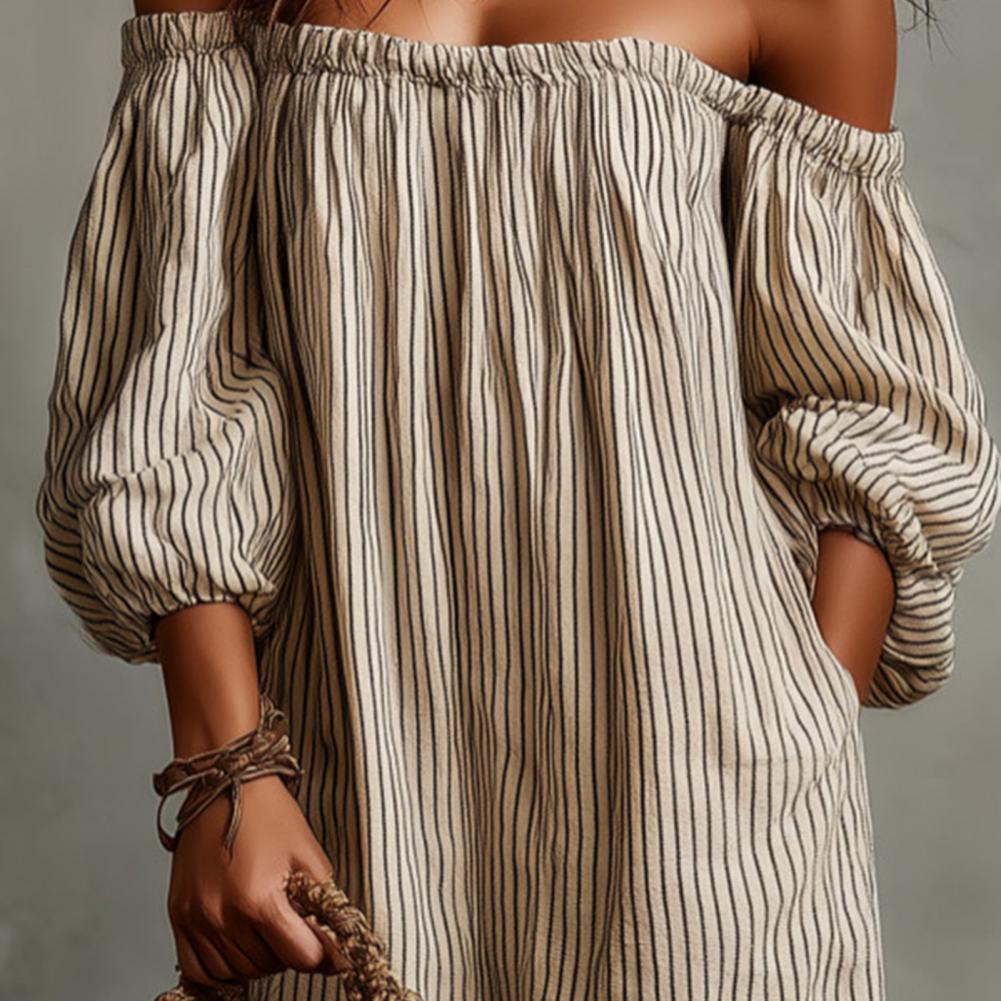 Spring Summer Women's Off Shou - Off Shoulder Puff Sleeve Sundress ulasan dan harga