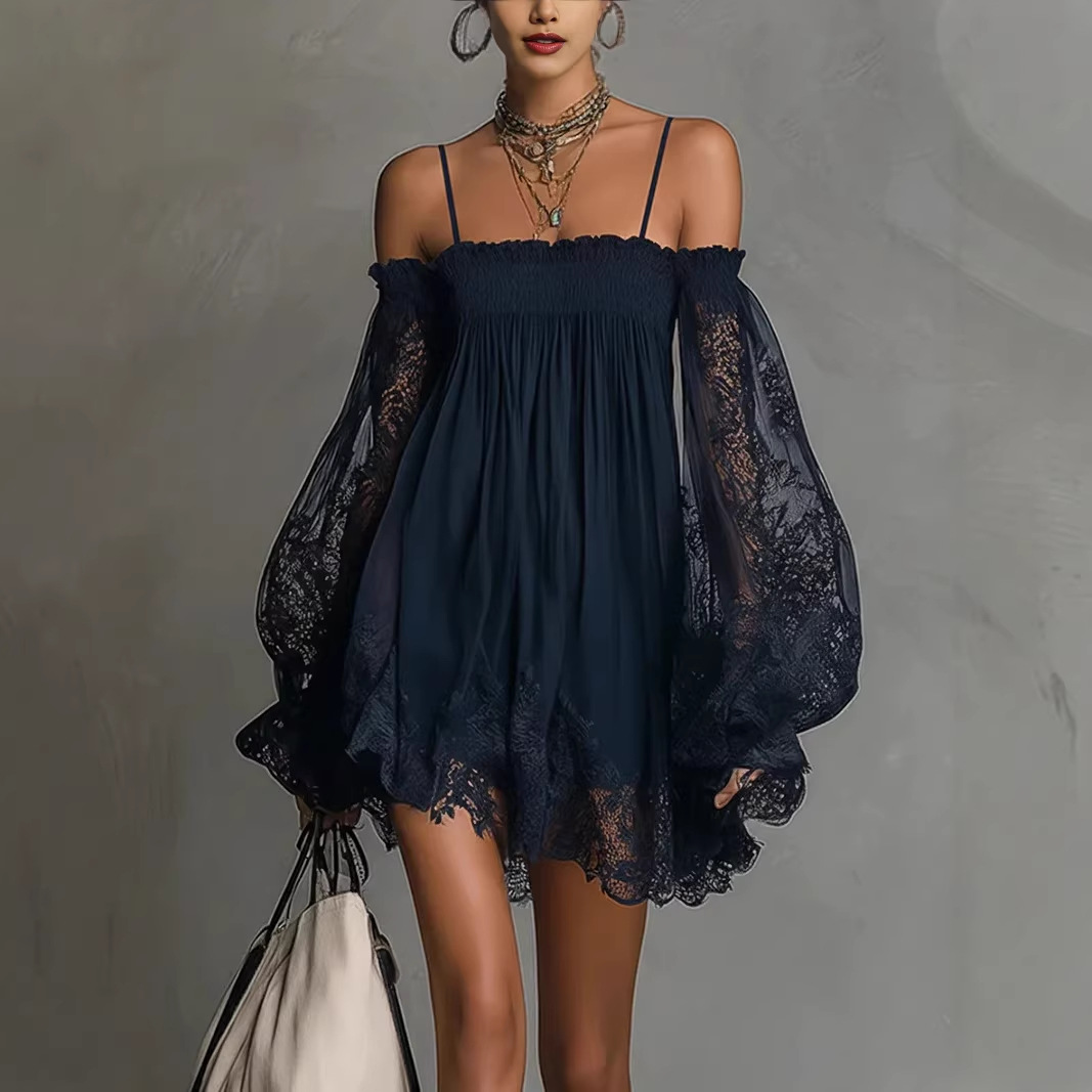 Off Shoulder Lace Mini Dress S - Off Shoulder Puff Sleeve Sundress ulasan dan harga