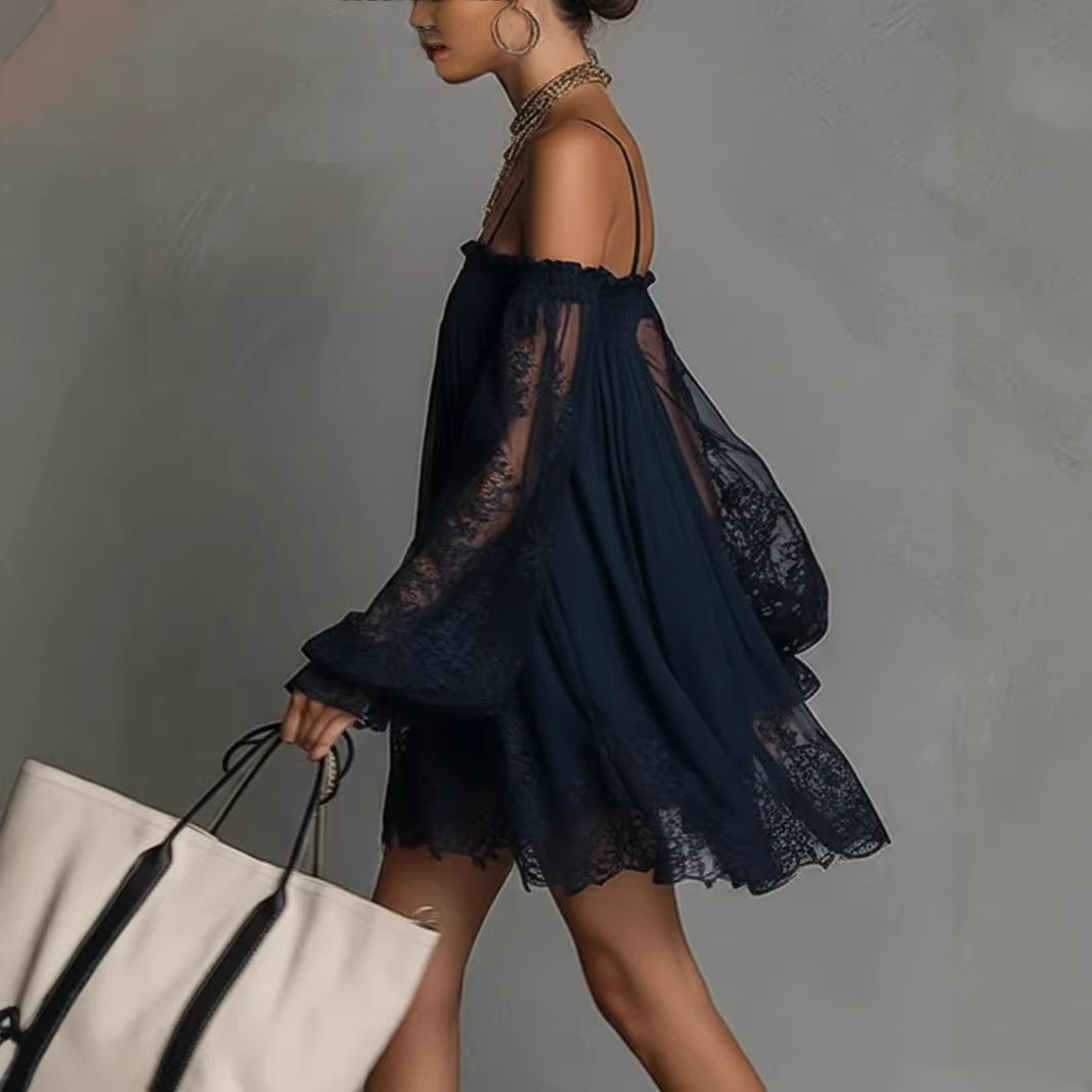Off Shoulder Lace Mini Dress S - Off Shoulder Puff Sleeve Sundress ulasan dan harga