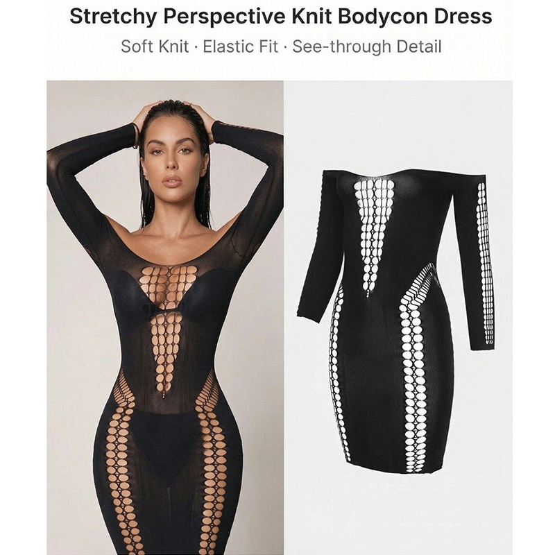 Women Sheer Mesh Long Sleeve B - Sexy Mesh Sheer Bodycon Dress ulasan dan harga