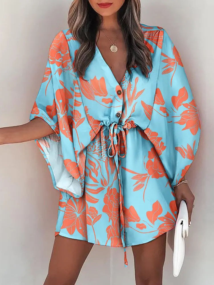 Summer Casual Dress Women Fash - French Vintage Floral Midi Dress ulasan dan harga