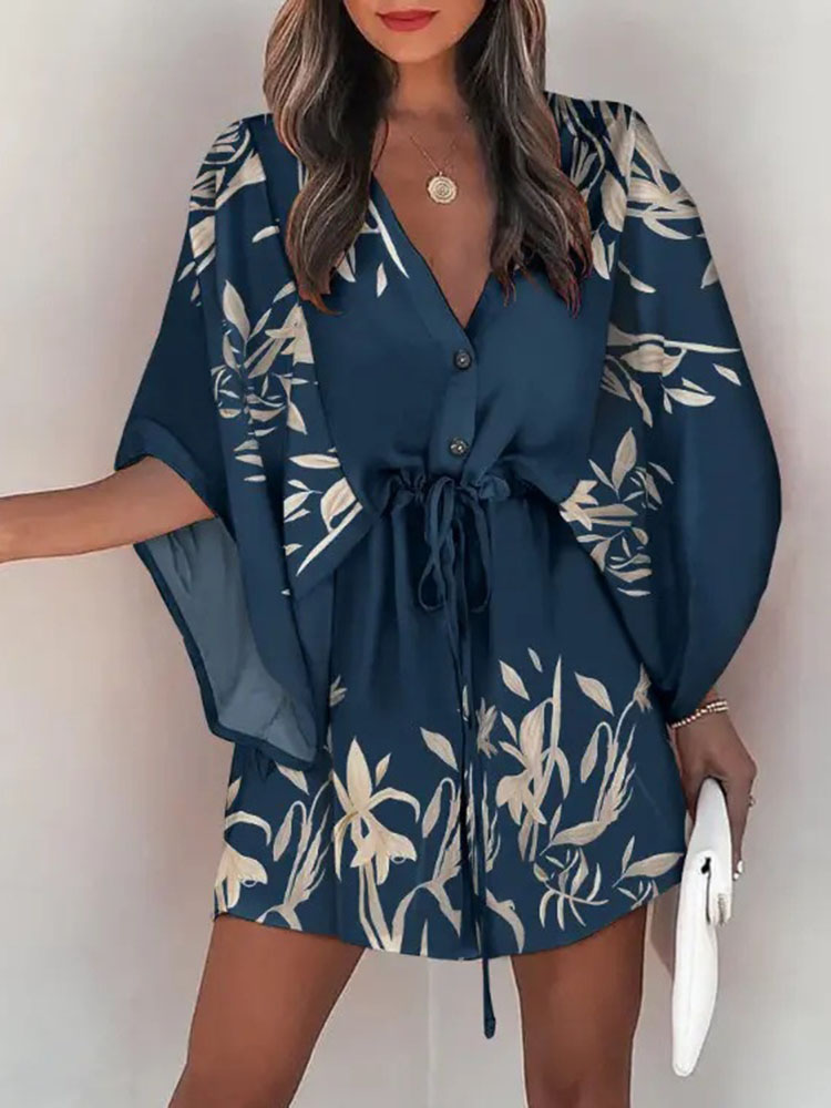 Summer Casual Dress Women Fash - French Vintage Floral Midi Dress ulasan dan harga