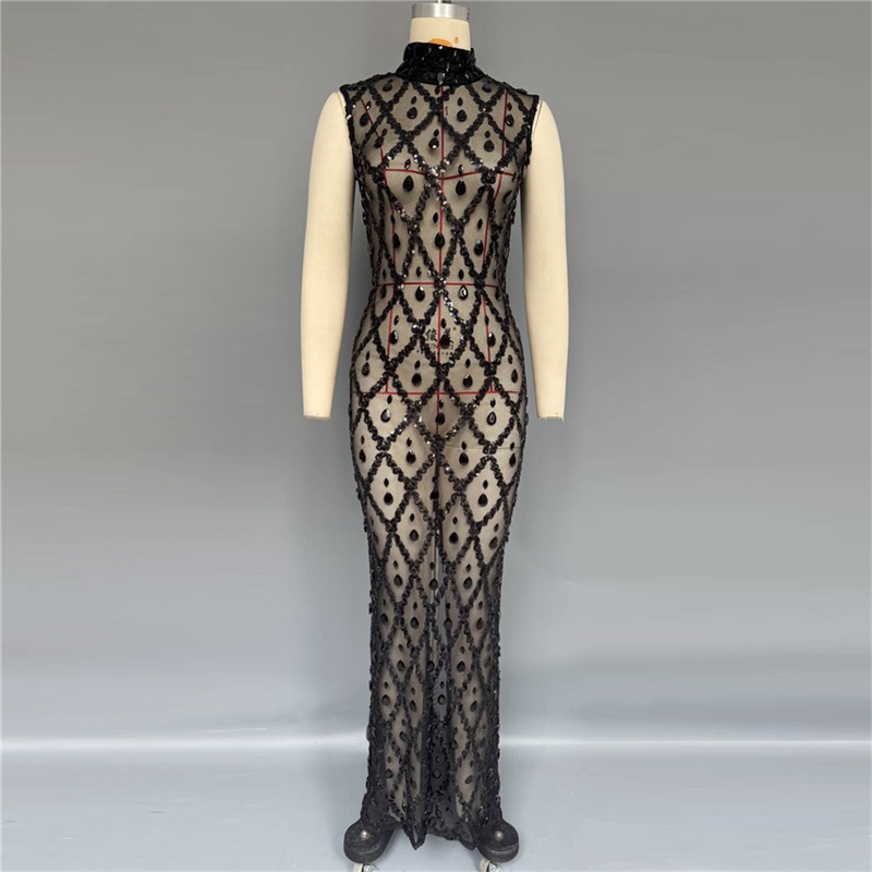 Black Sparkly Sexy Prom Dress  - Sexy Mesh Sheer Bodycon Dress ulasan dan harga