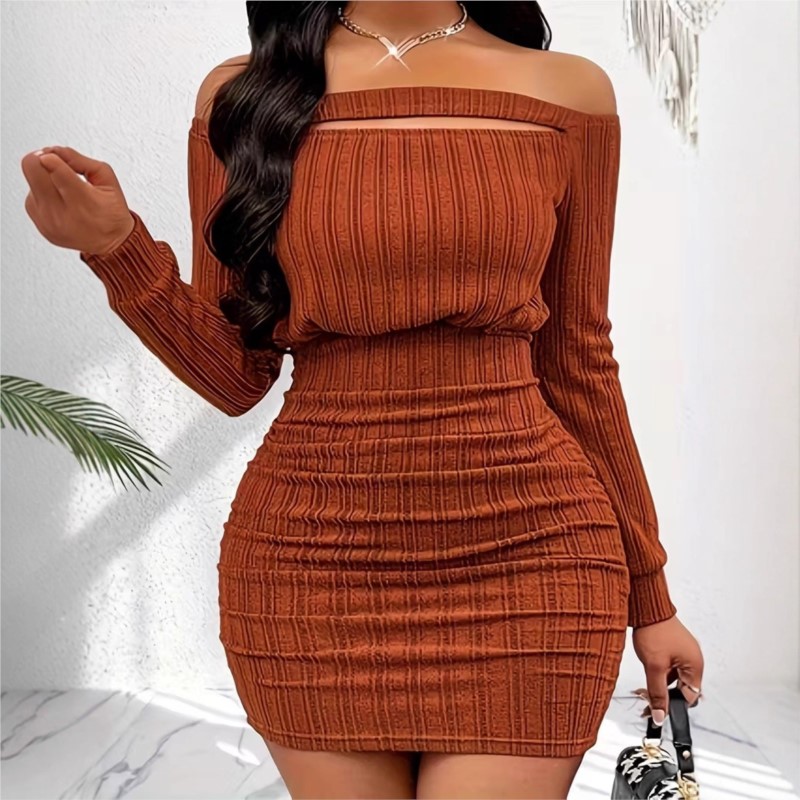 Women's Fashion Dress Spring A - Bodycon Long Sleeve Ribbed Dress ulasan dan harga