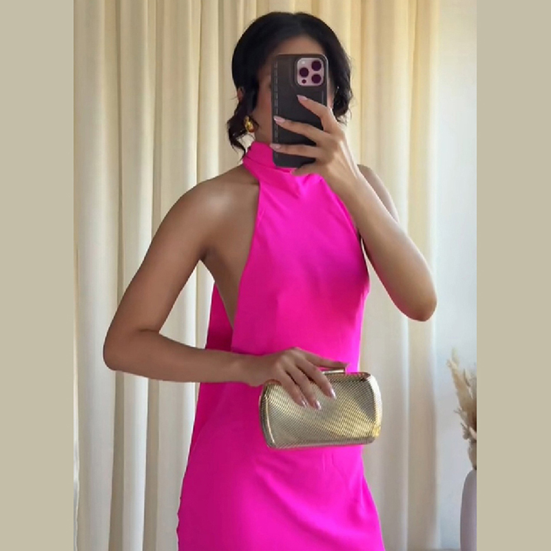 Women Halter Satin Maxi Dress  - Elegant Satin Evening Gown Split ulasan dan harga