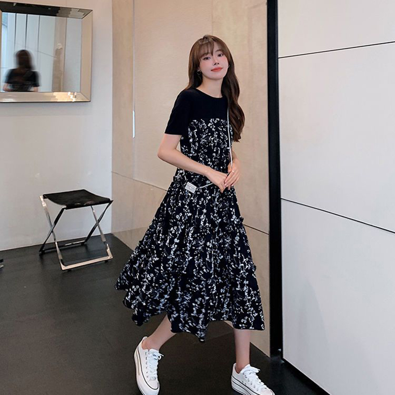 Women's T-shirt Fake two Pcs K - Korean Style A Line Shirt Dress ulasan dan harga