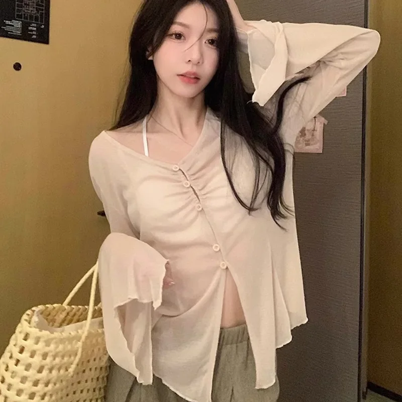 Sheer Flare Sleeve Blouse - Y2 - Blouses ulasan dan harga