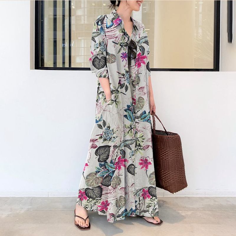 Autumn new plus size casual co - Casual Loose Linen Shirt Dress ulasan dan harga