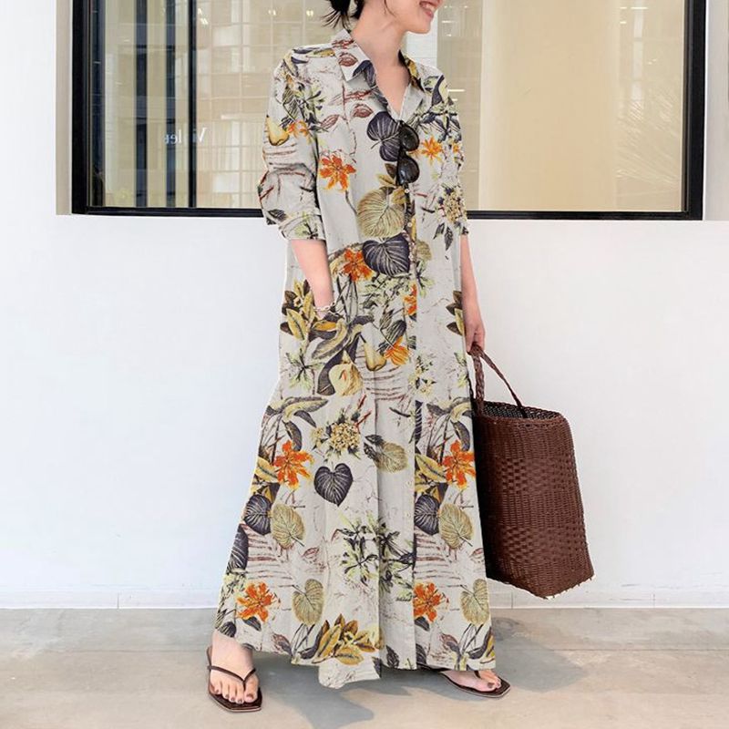 Autumn new plus size casual co - Casual Loose Linen Shirt Dress ulasan dan harga