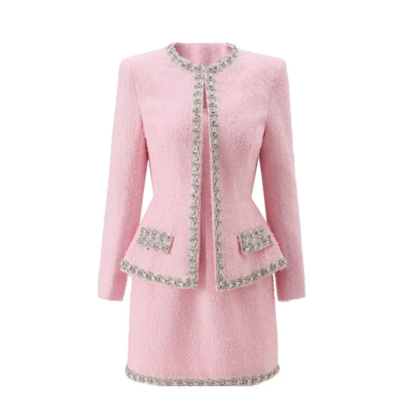 Premium Pink Tweed Women Two-P - Tweed Two Piece Blazer Dress ulasan dan harga