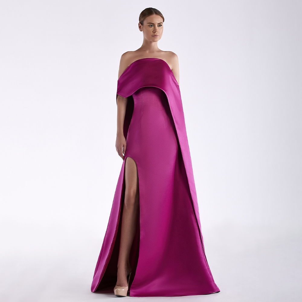 Fuchsia Satin Evening Dress St - Elegant Satin Evening Gown Split ulasan dan harga