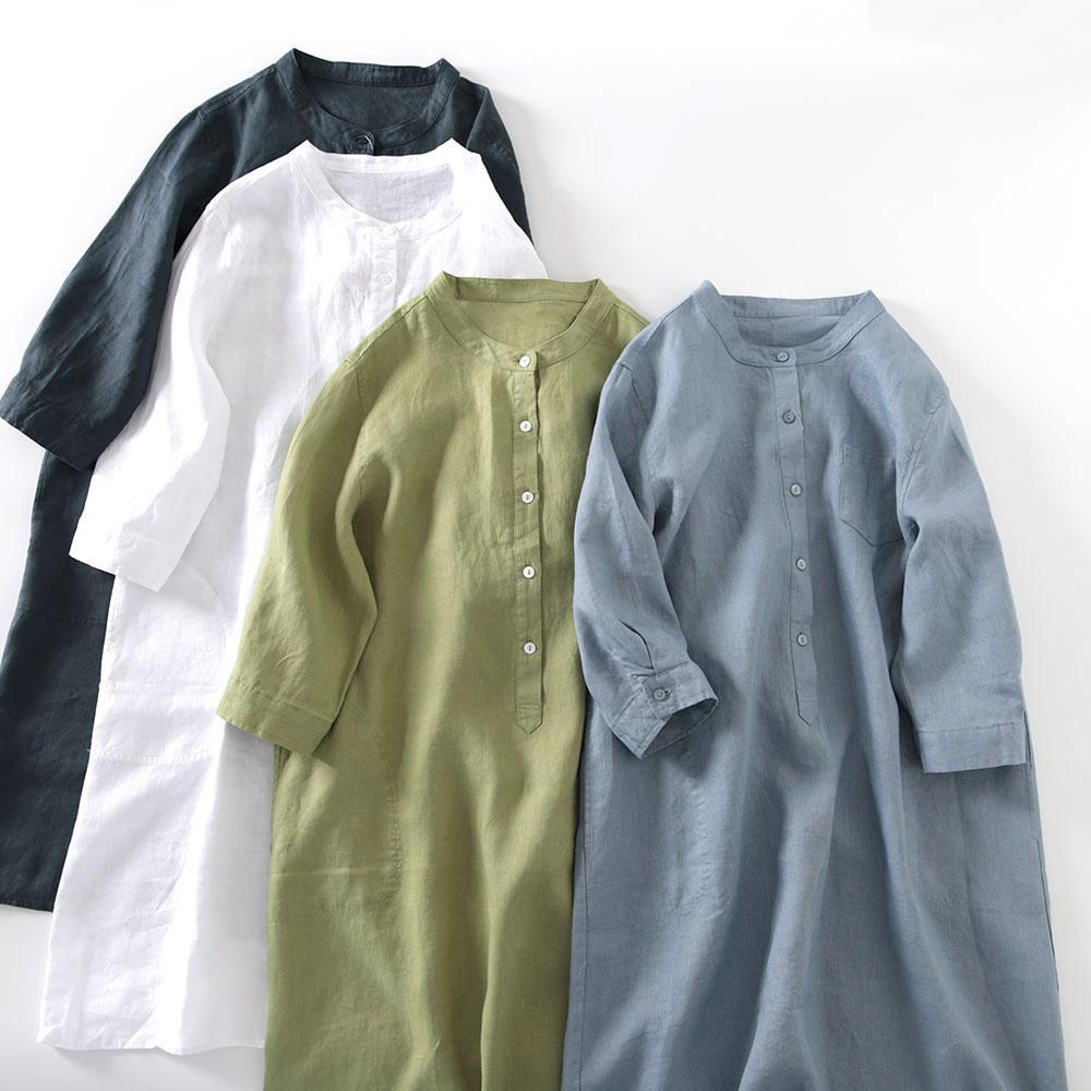Outlet Japanese Style Linen Sh - Casual Loose Linen Shirt Dress ulasan dan harga