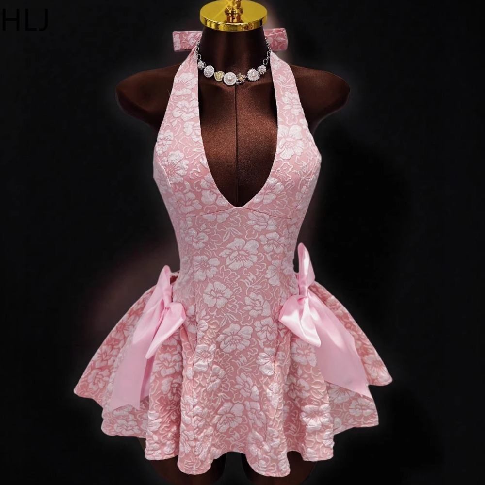 HLJ Y2K Sexy Jacquard Patchwor - Y2K Backless Halter Mini Dress ulasan dan harga