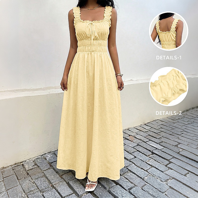 Summer Sleeveless Square Neck  - Boho Summer Beach Maxi Dress ulasan dan harga