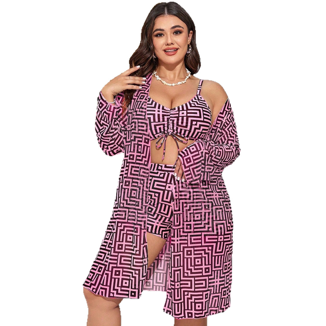 Plus Size 3‑Piece Geometric Pr - Tops ulasan dan harga