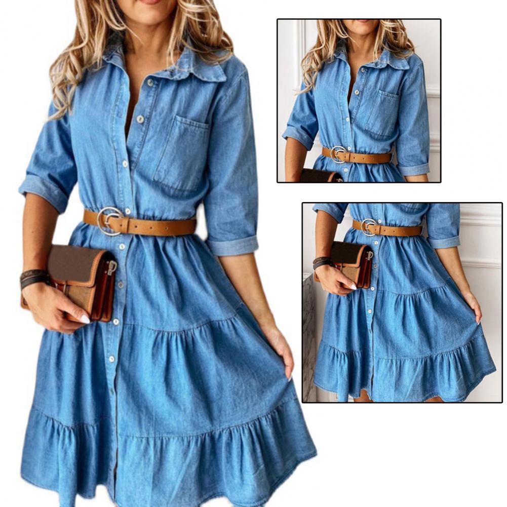 Denim Dress Three Quarter Slee - French Vintage Floral Midi Dress ulasan dan harga