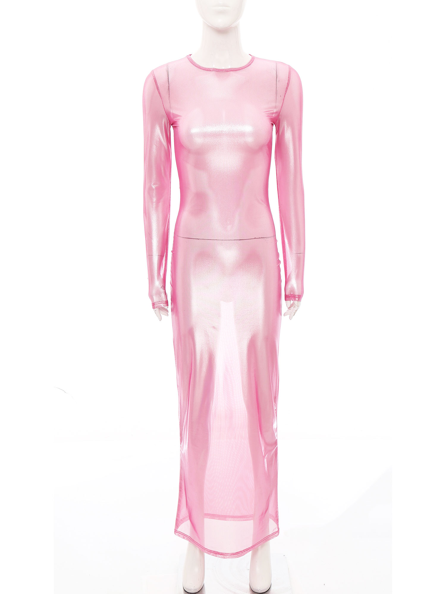 Womens Shiny Metallic Sheer Lo - Sexy Mesh Sheer Bodycon Dress ulasan dan harga