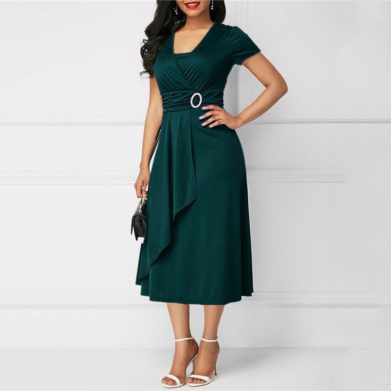 We.Fine Dress Women Solid Colo - French Vintage Floral Midi Dress ulasan dan harga